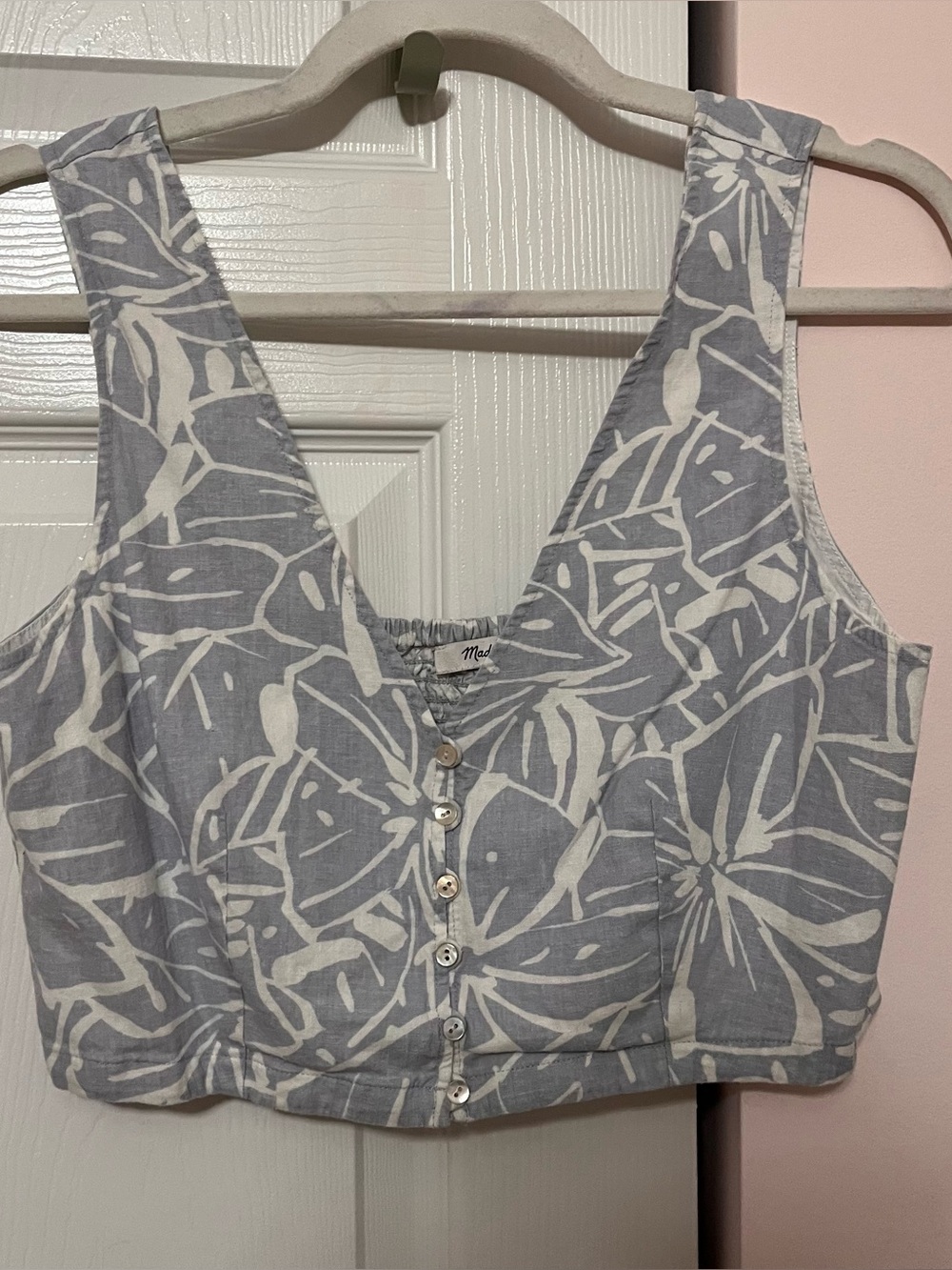 Madewell Linen Blue and White Floral Crop Top